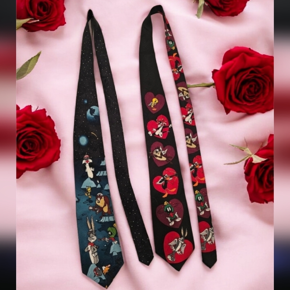 Vintage Warner Bros. Looney Tunes Character Ties - Blue-Black--Red-black